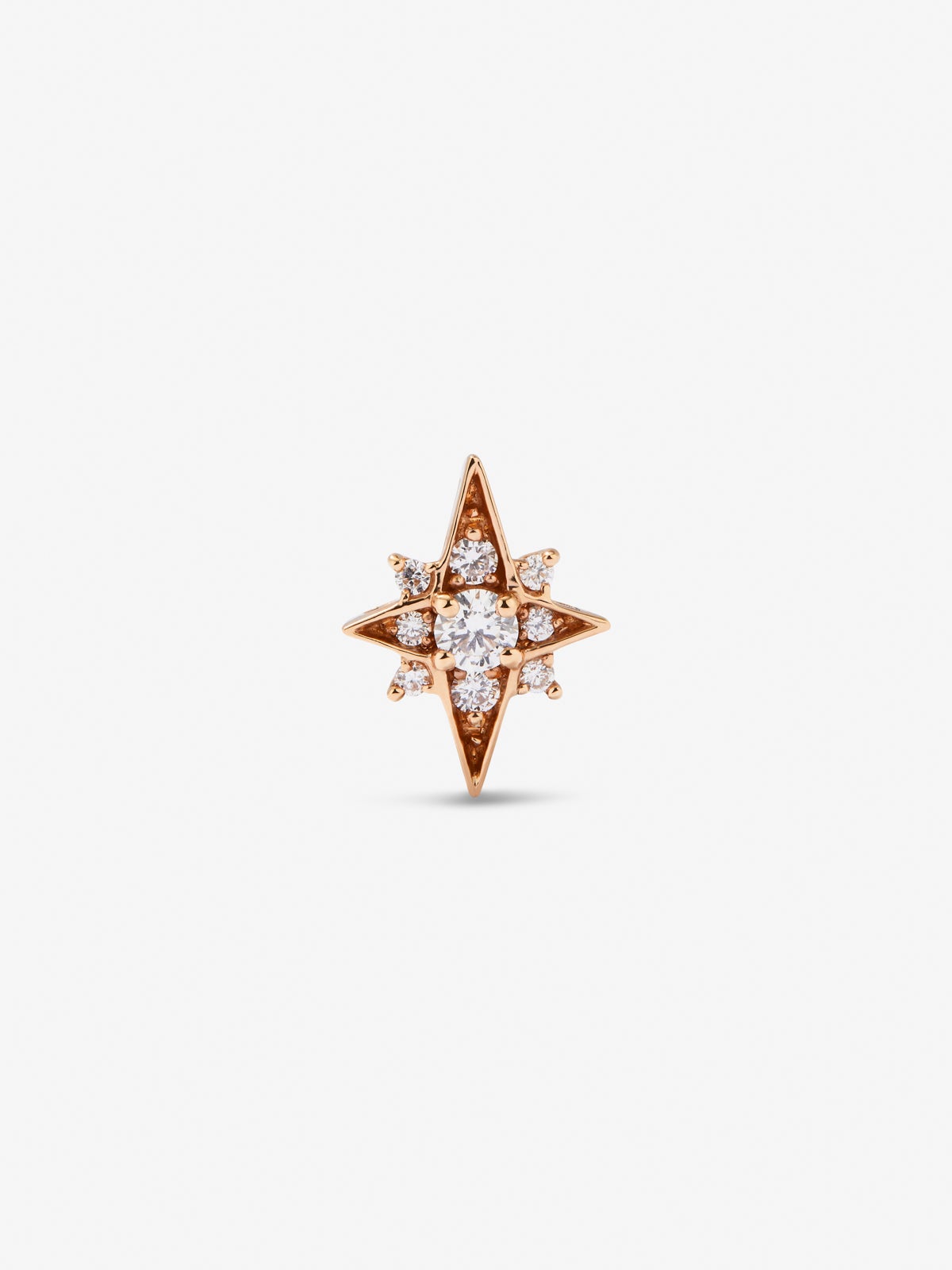Pendiente individual de oro rosa de 18K con 9 diamantes en talla brillante con un total de 0,09 con forma de estrella
