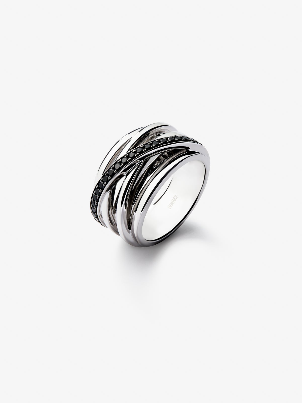 Cross multi-arm ring in 925 silver with 36 brilliant-cut black spinels with a total of 0.54 cts