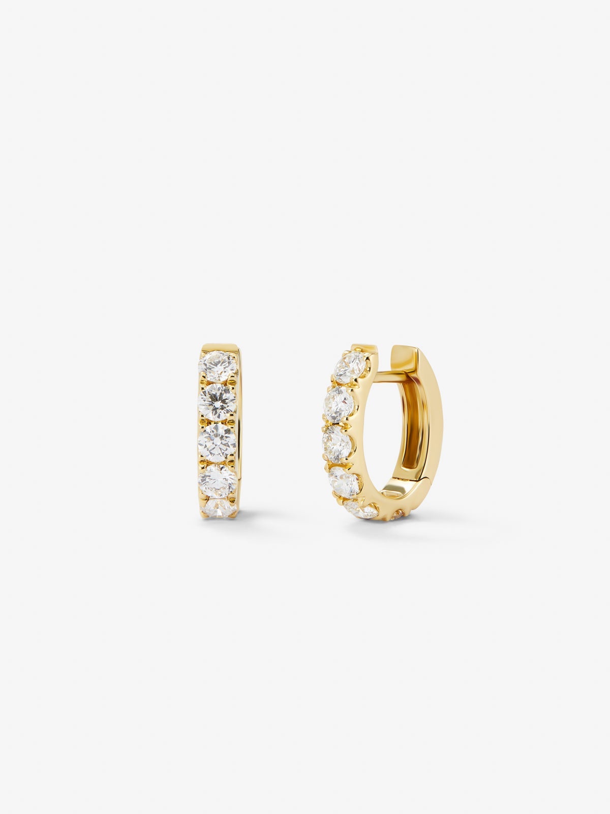 18K yellow gold hoop earrings with 12 brilliant-cut white diamonds with a total of 0.91 cts