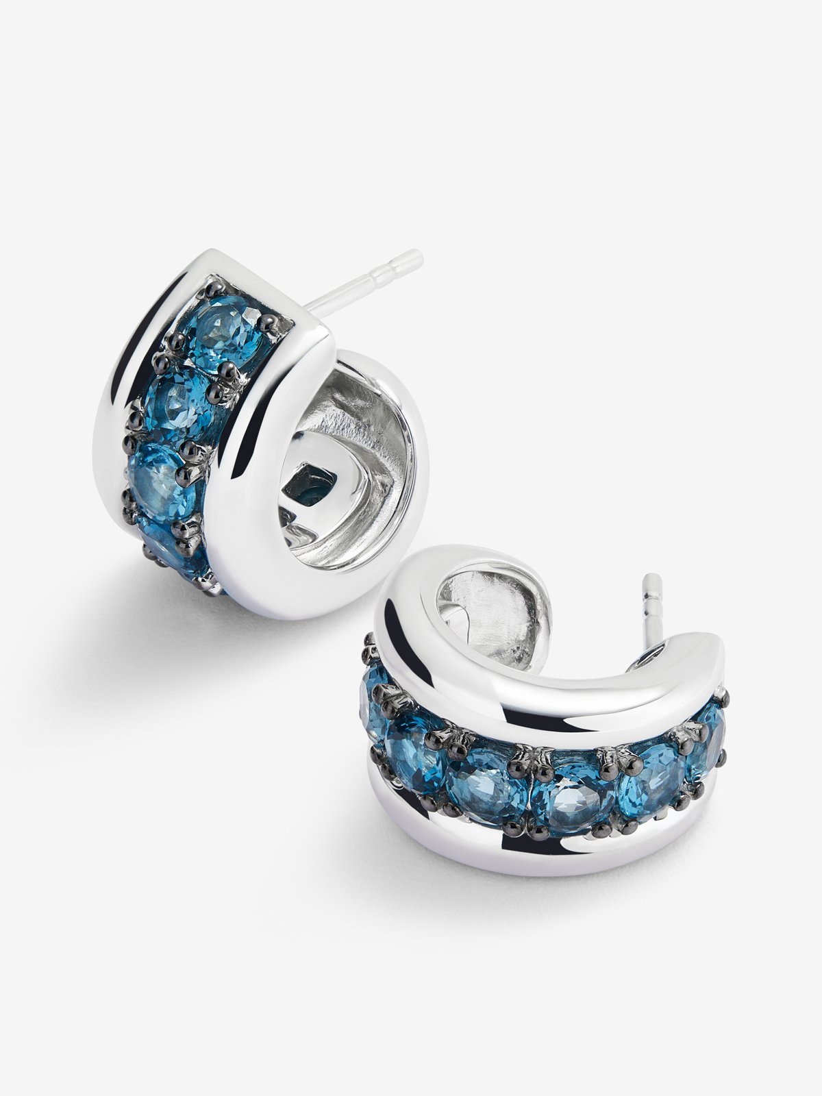 Pendientes de plata 925 con pavé de topacios azul london en talla brillante