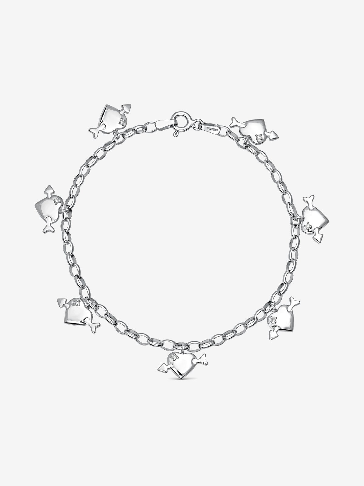 Pulsera de plata 925 con corazones y 7 diamantes en talla brillante con un total de 0,05 cts