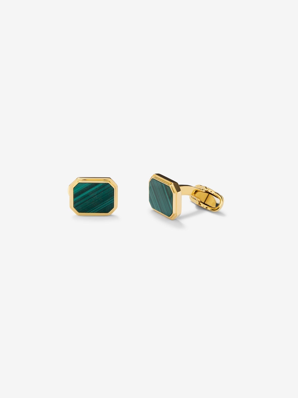 Gemelos de oro amarillo de 18K con malaquita verde de 6,7 cts