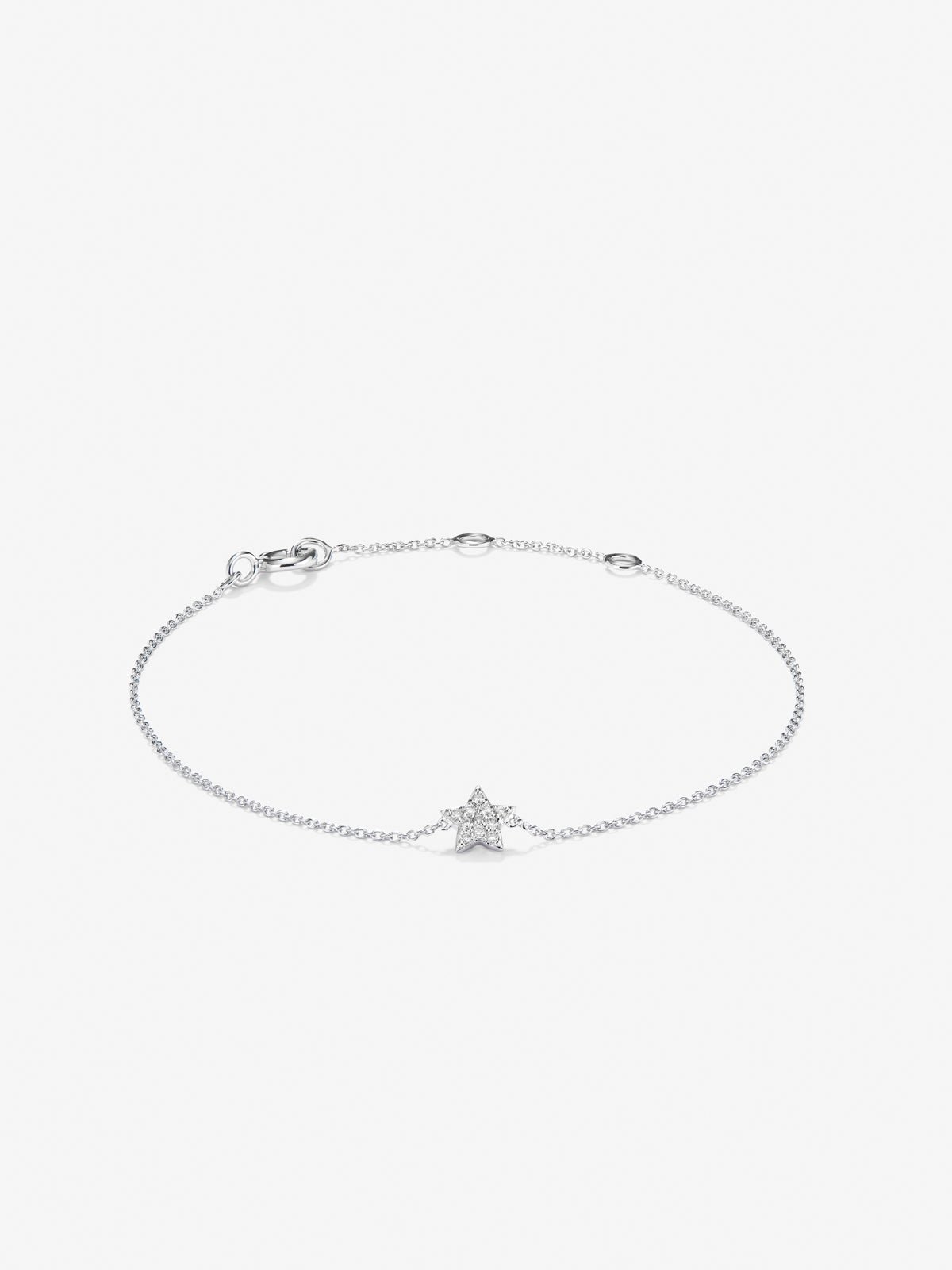 Pulsera de oro blanco de 18K con diamantes blancos en talla brillante de 0,05 cts con forma de estrella