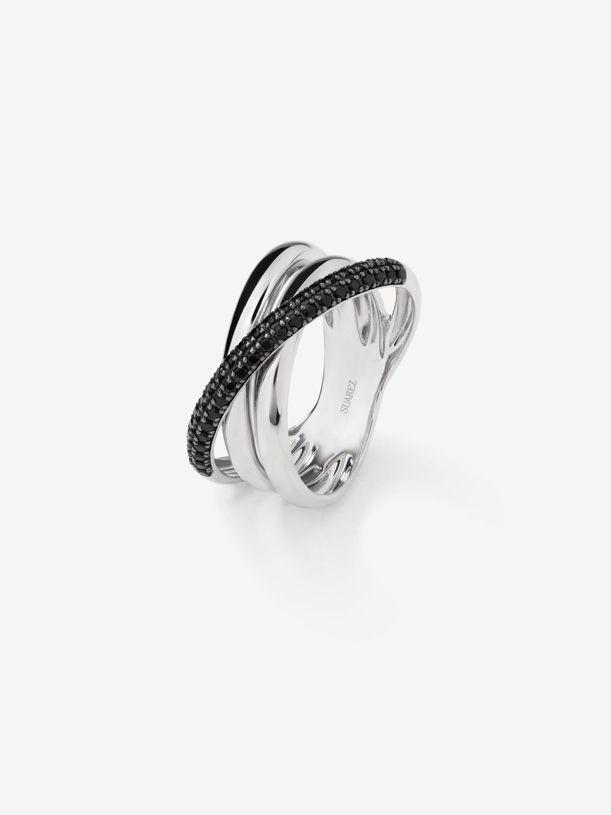 925 silver crossed multi-arm ring with 44 brilliant-cut black spinels with a total of 0.42 cts