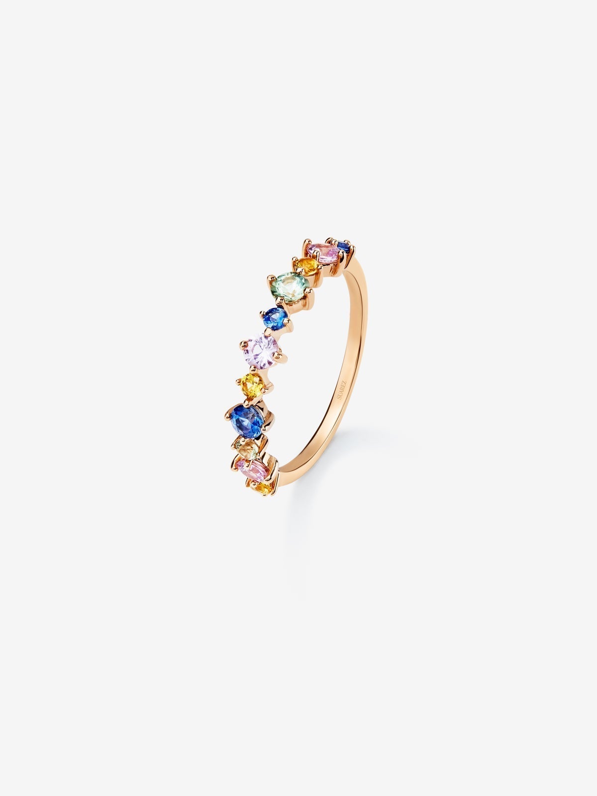 Anillo de oro rosa de 18K con zafiro multicolor