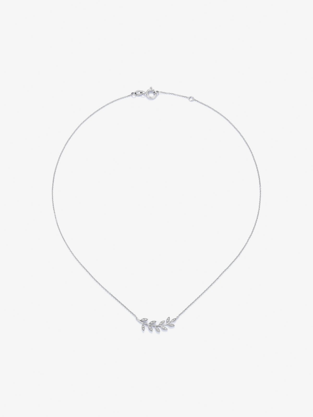 18K White Gold Leaf Pendant Chain with Diamond