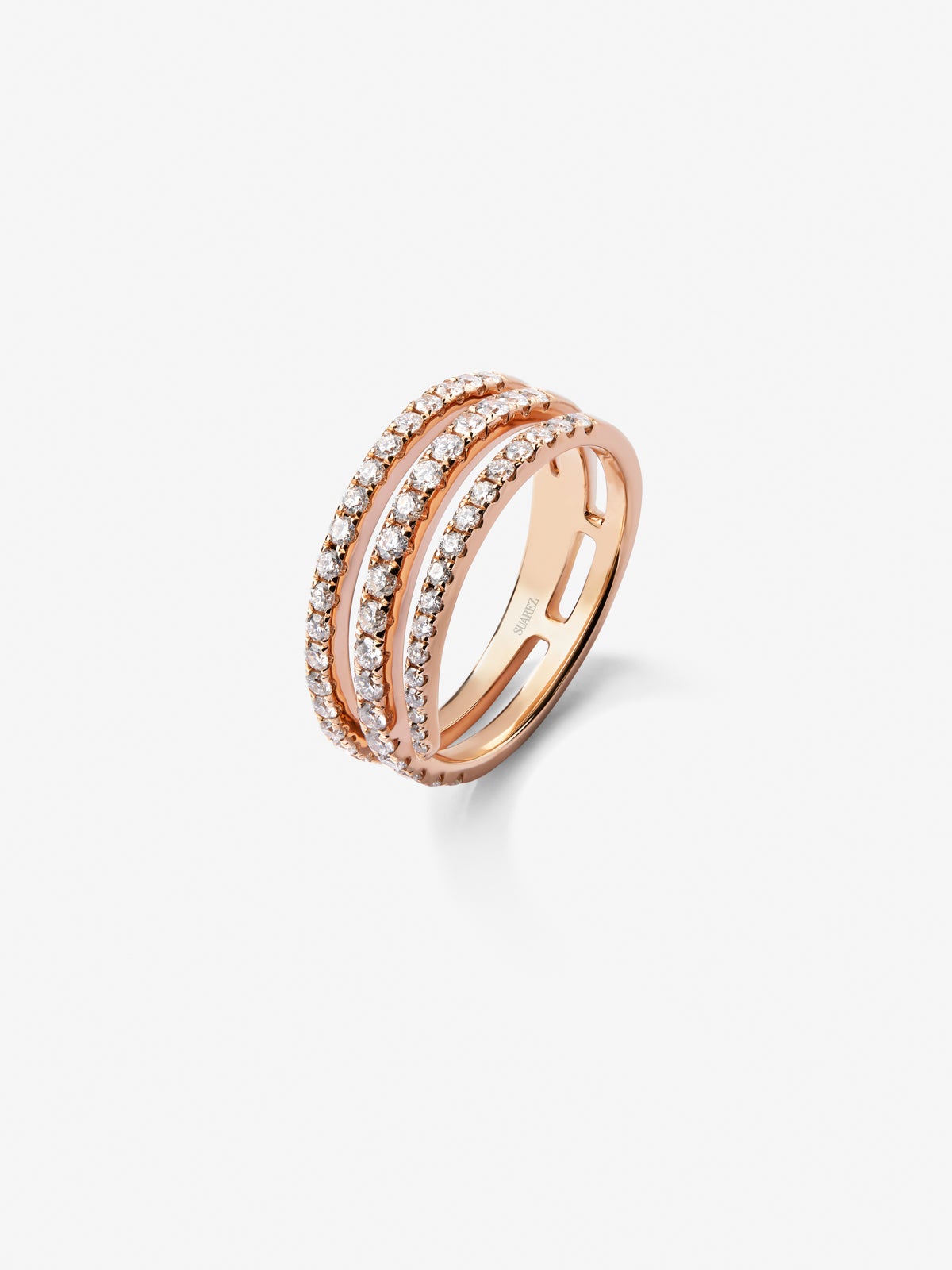 18K rose gold triple ring with 55 brilliant-cut diamonds with a total of 0.68 cts