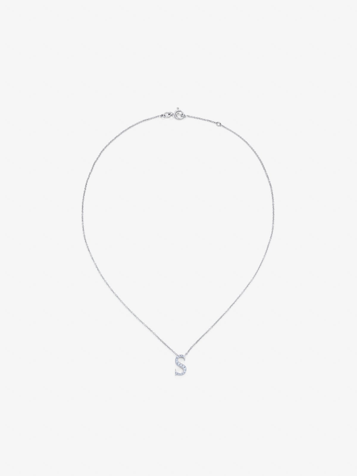 18K white gold pendant chain with initial and diamonds