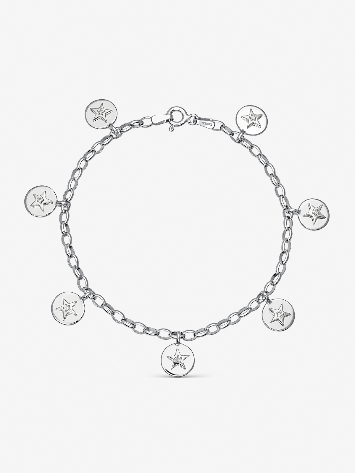 Pulsera de plata 925 con estrellas y diamante de 0,05 cts