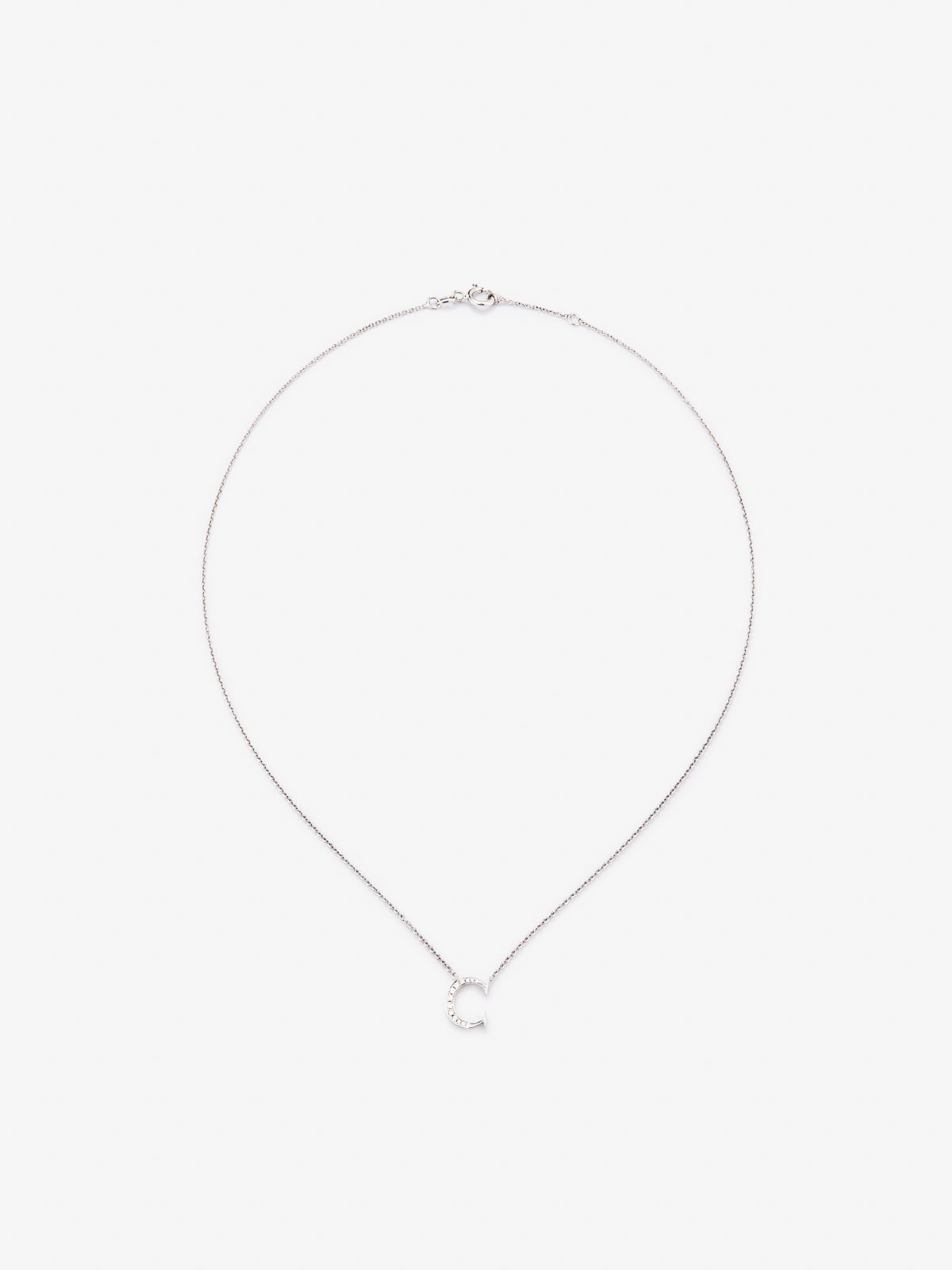 18K white gold pendant chain with diamond initial