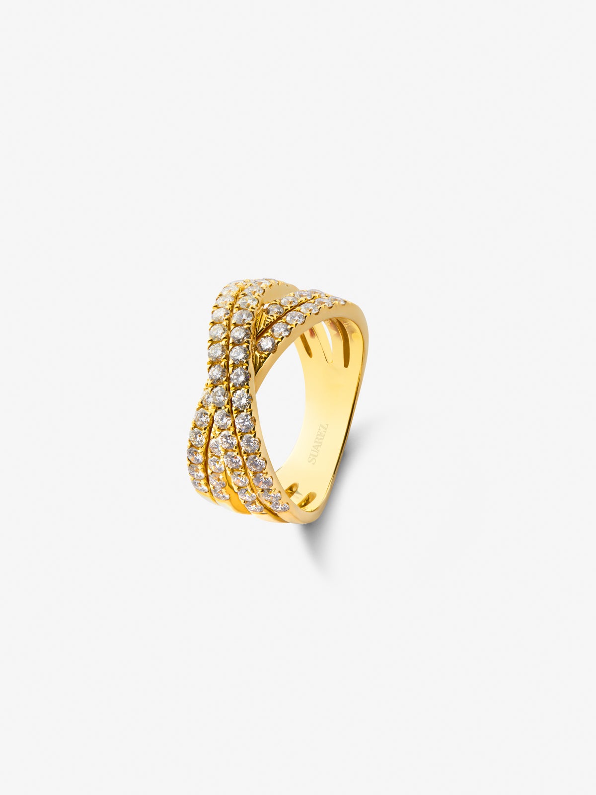 Anillo doble cruzado de oro amarillo de 18K con 52 diamantes en talla brillante con un total de 1,13 cts