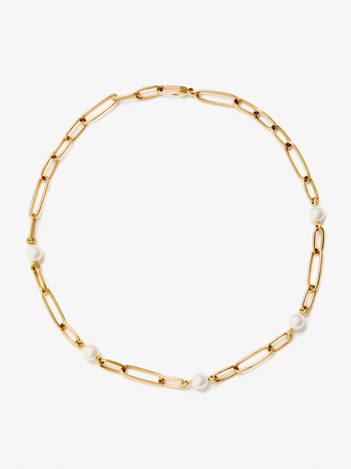 18K yellow gold link necklace with 5 8mm akoya pearls