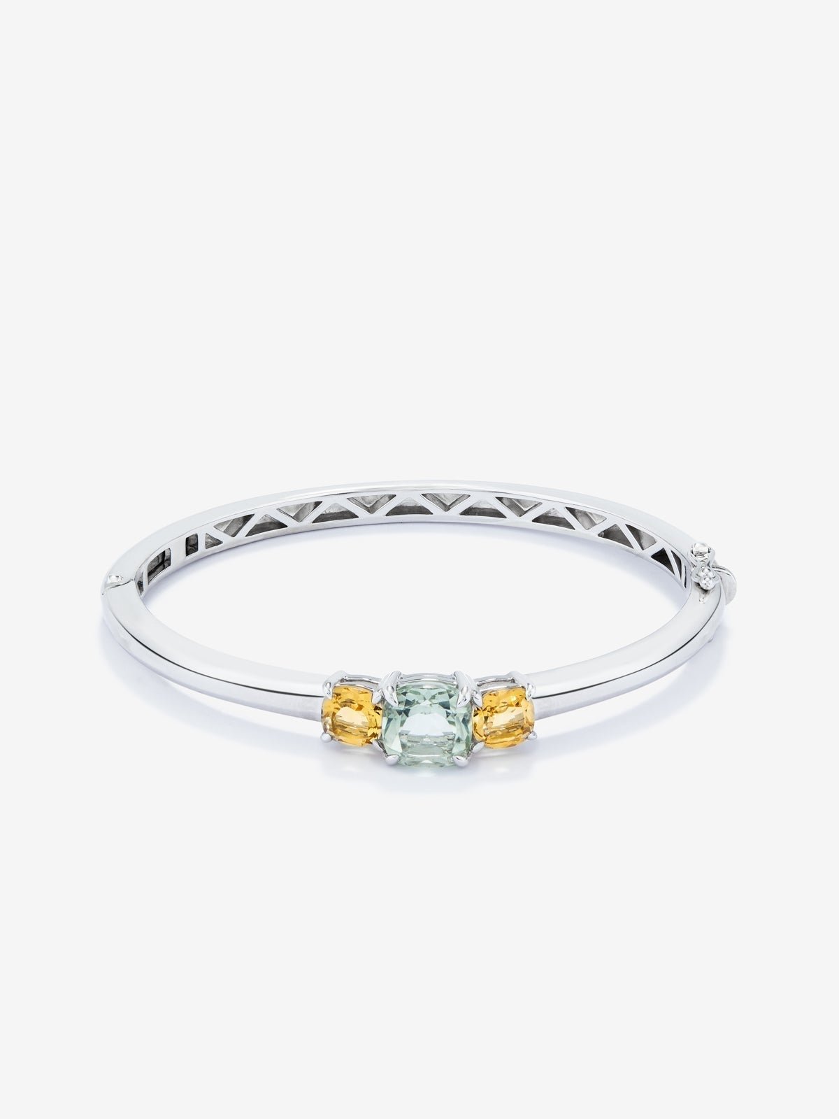 Pulsera de plata 925 con amatista verde en talla cushion de 2,47 cts y cuarzos citrinos en talla cushion de 1,62 cts